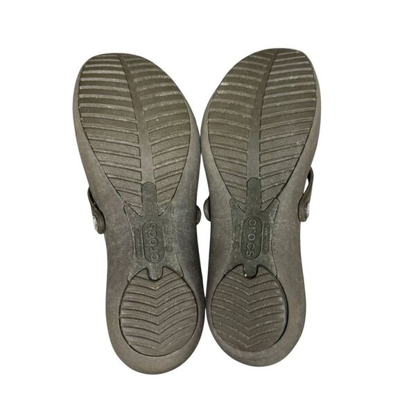 Crocs Women’s 7 Mary Jane Slip On Flats Brown Rubber Comfort Shoes - Picture 6 of 7